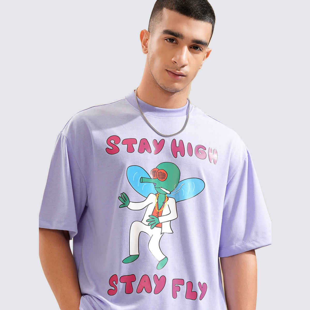 Highlander Men's Graphic Dropshoulder Oversized Tshirt | Lavender - M