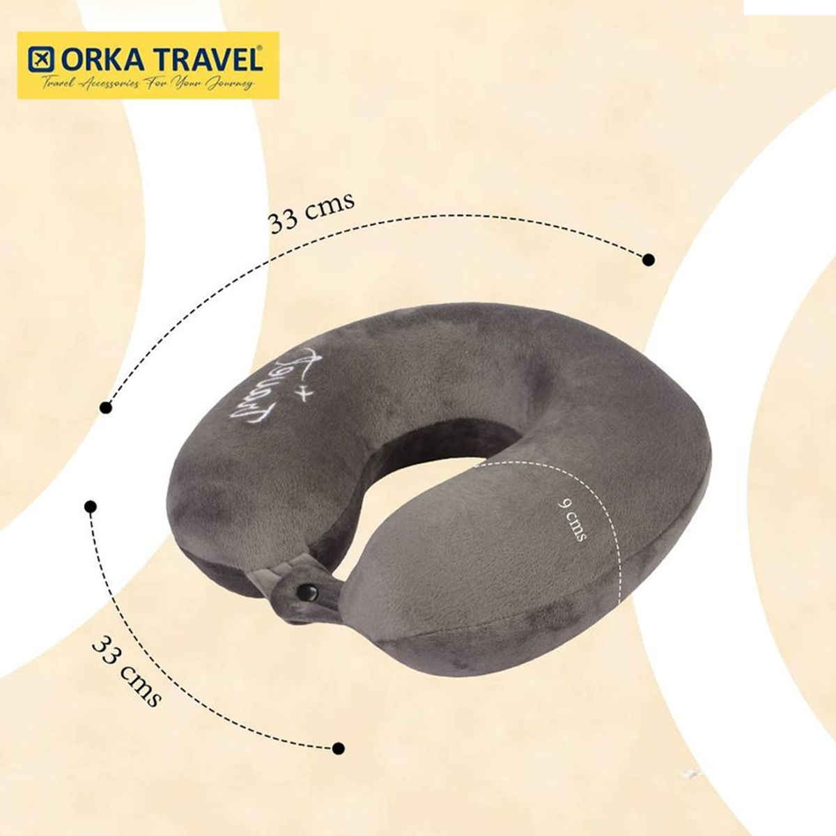 ORKA Unisex Solid Embroidery Supersoft Neck Pillow | Grey - M