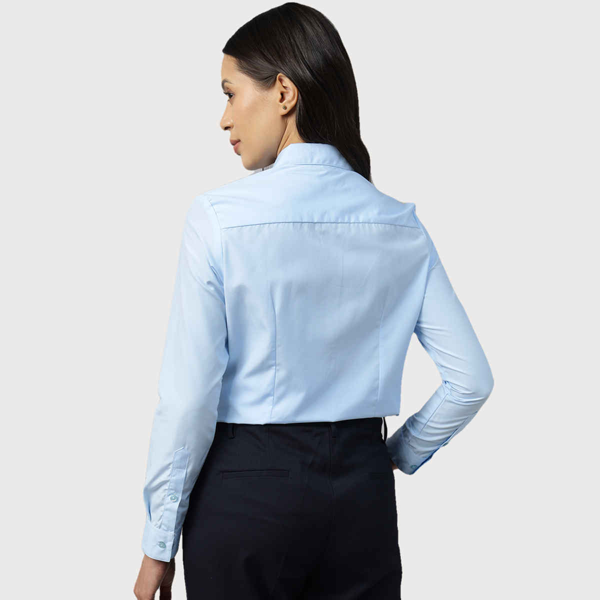 English Navy Women's Solid Regular Fit Polyester Formal Shirt | Sky Blue - S