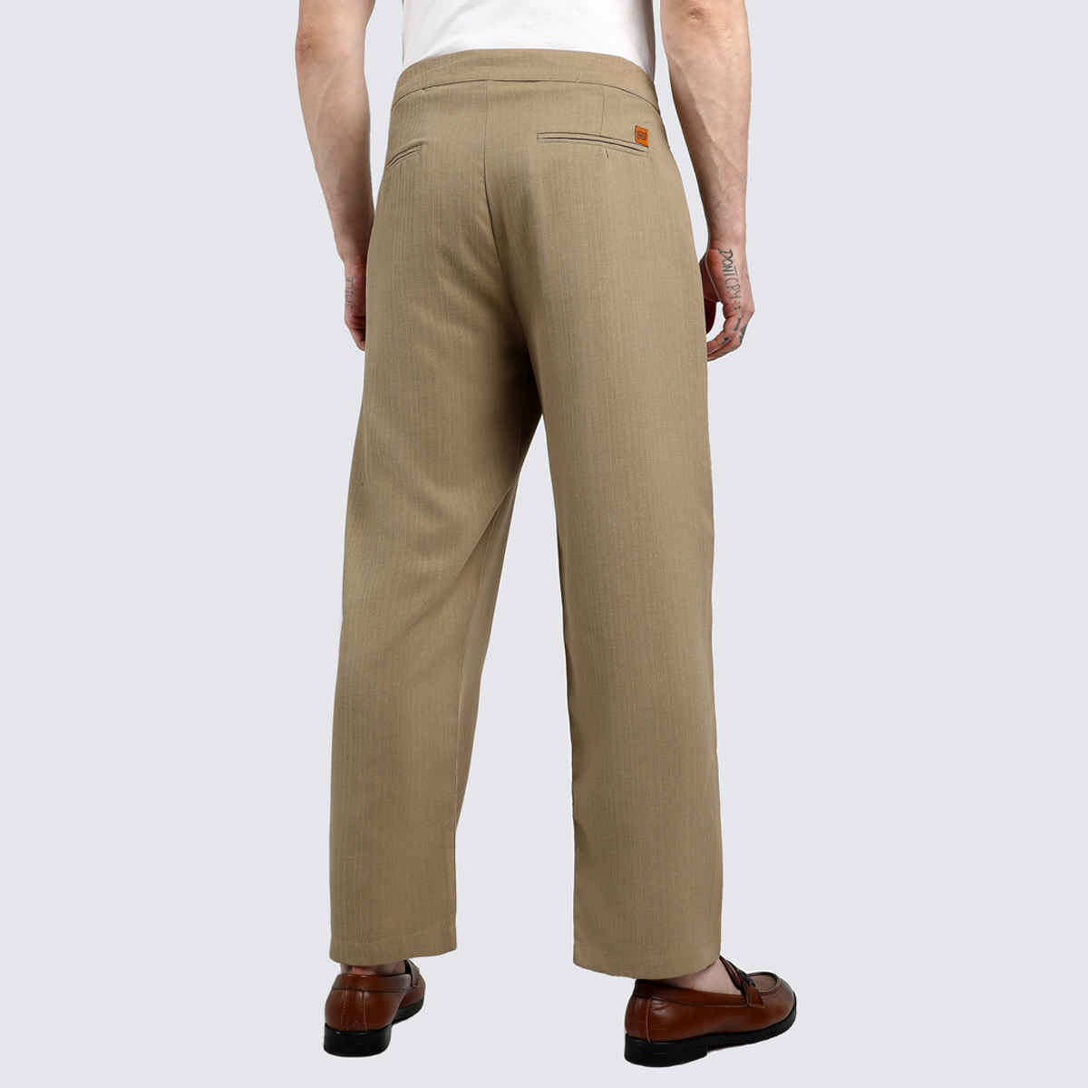 Campus Sutra Men's Tailored Linen-Blend Trousers | Brown - 30
