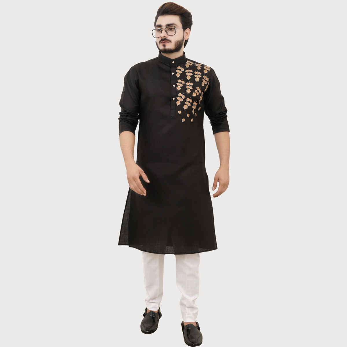 Tibra Collection Men Kurta - Black | Designer | Cotton Blend | XL