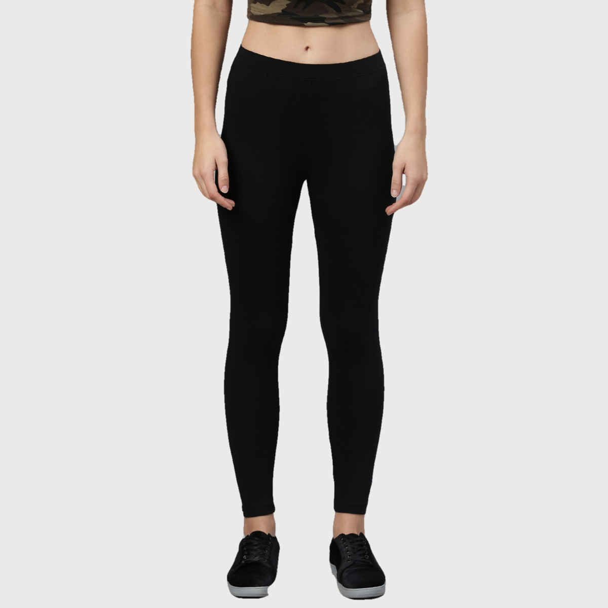 Kryptic Women's Cotton Stretch Solid Ankle Length Legging | Black - S