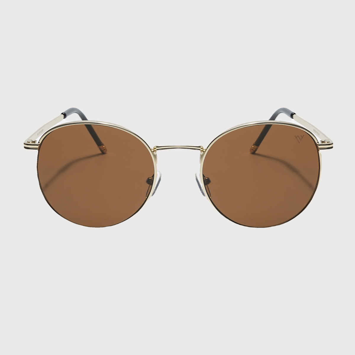 Voyage Unisex Geometric Metal Round Sunglasses | Brown and Gold - M