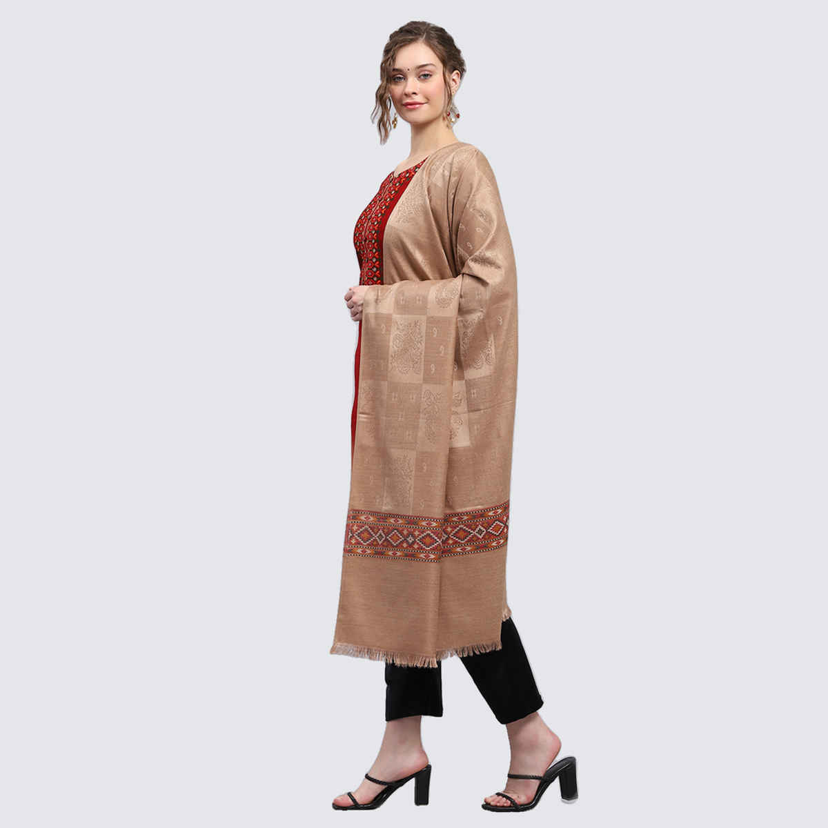 Monte Carlo Womens Self Design Beige Shawl (224Shw7035-0-40) (L 200 Cm X W 100 Cm)