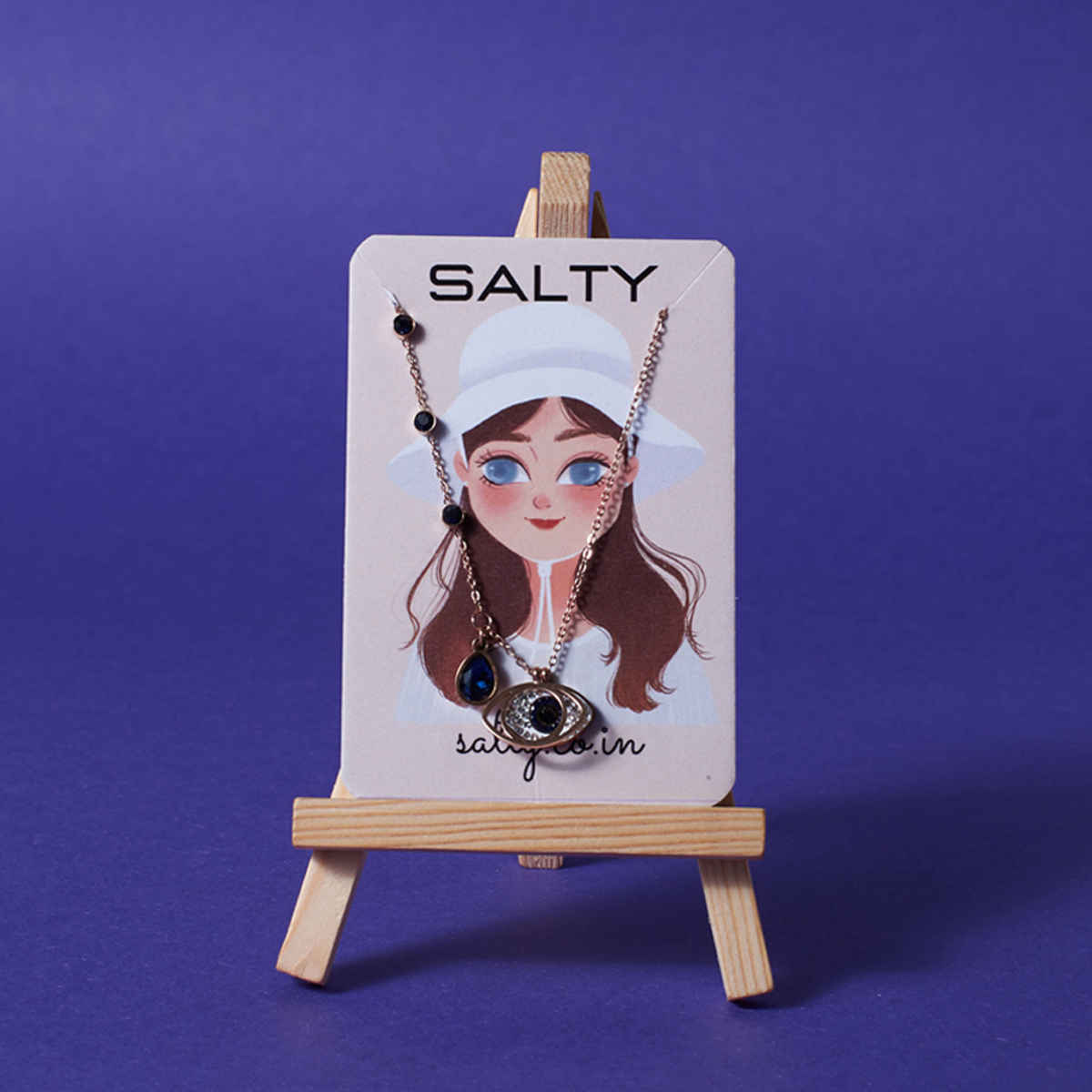 SALTY Sapphire Evil eye Necklace Pendant for Women and Girls| Anti-Tarnish | Rose Gold