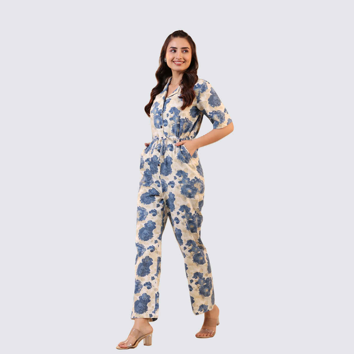 Jisora Women's Off white Cotton Flex Jumpsuit | M - JS1863