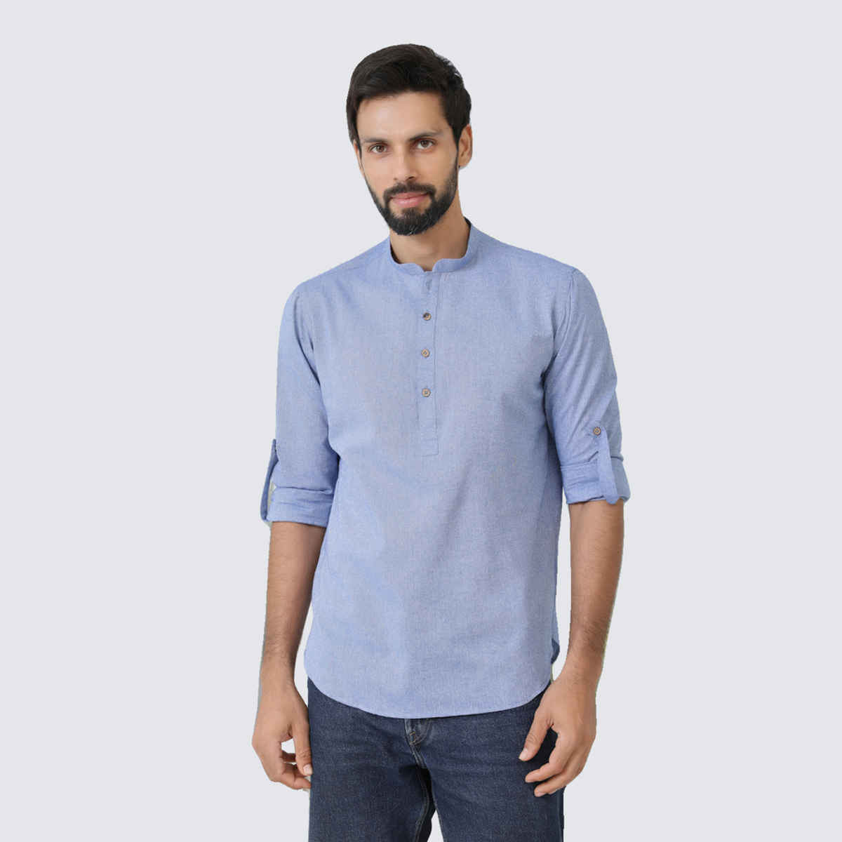 See Designs Men's Solid Cotton Short Kurta | Indigo - XL
