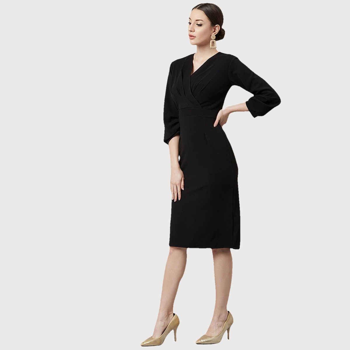 Athena Women's V-Neck Sheath Dress | Black - L