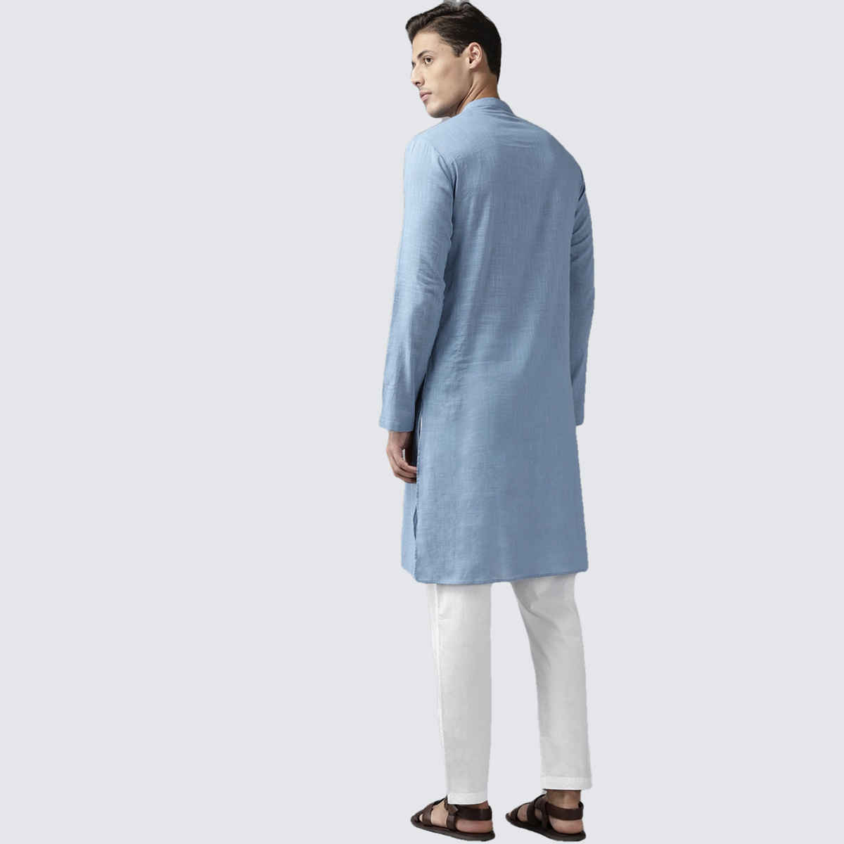 See Designs Men's Cotton Straight Kurta with Slub Effect | Blue - S