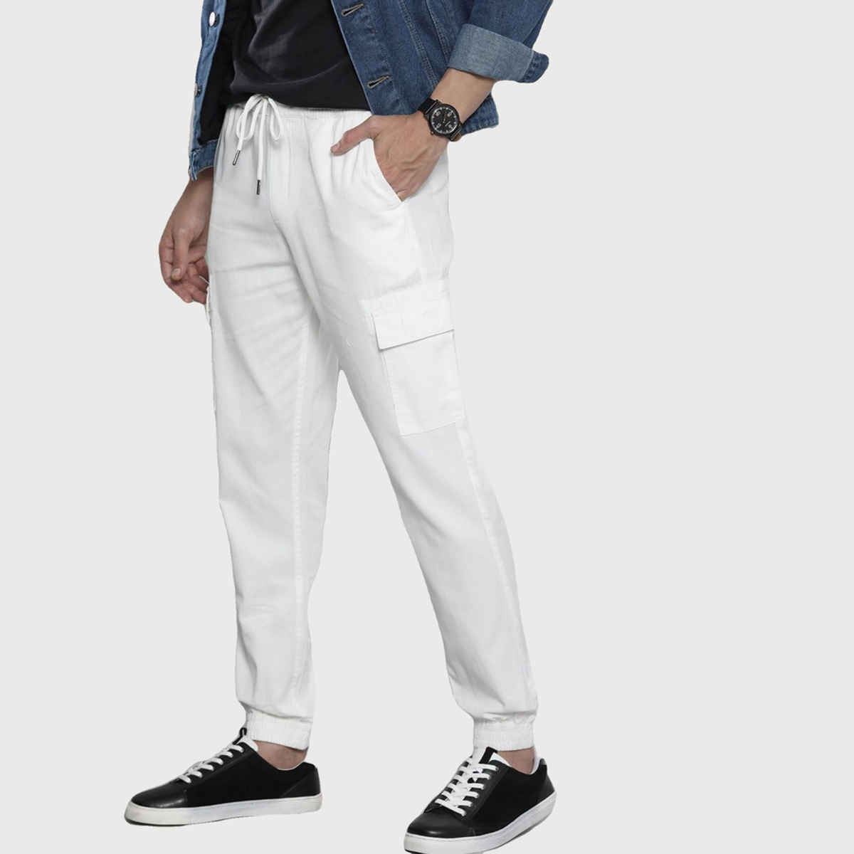 The Indian Garage Co Men's Regular Fit Solid Casual Trouser | White - 32