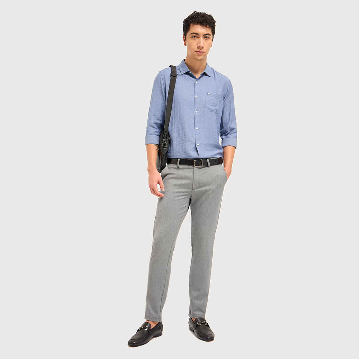 The Bear House Men 4 Way Stretch Solid Formal Trouser - Pagar | Grey | 36