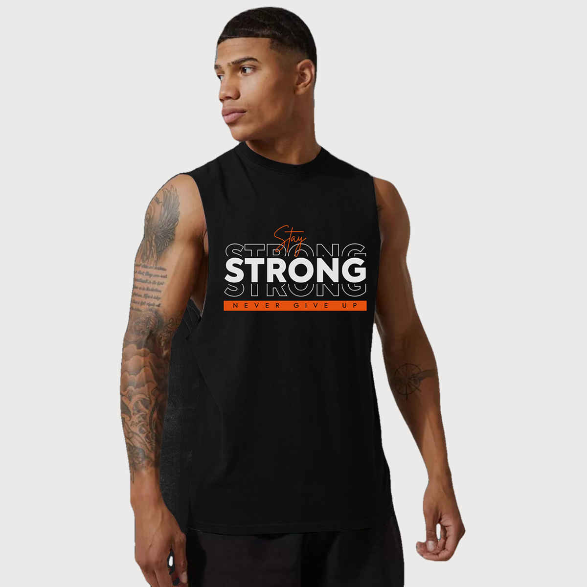 Chkokko Men's Gym Regular Fit Tank Tops Sports Sleeveless Vest | Black - L