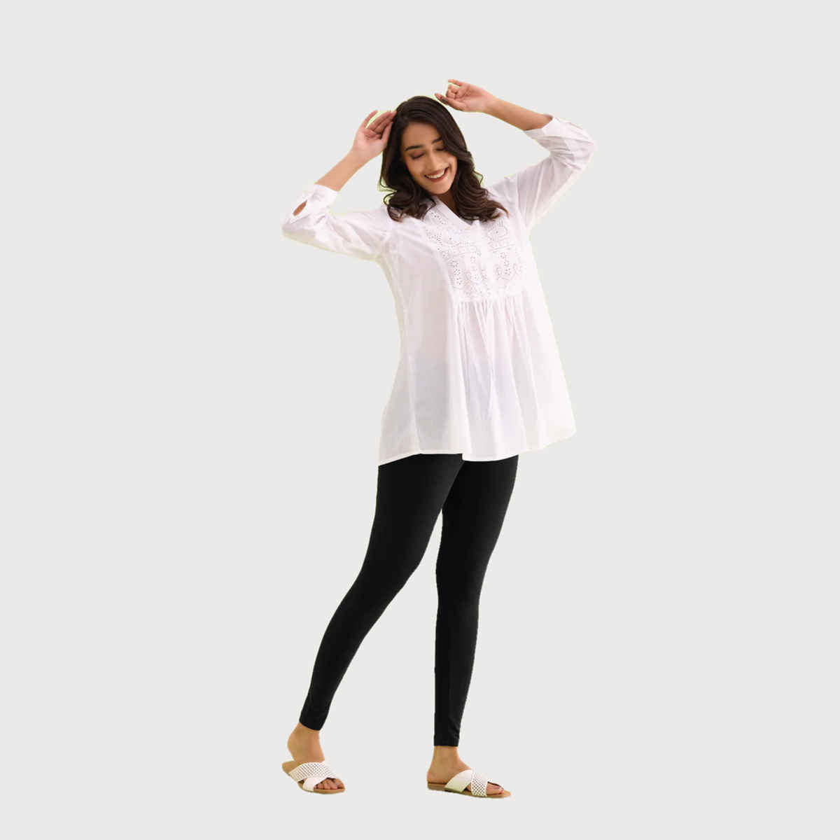 Go Colors Women's Solid Mid Rise Ankle Length Leggings | Black - 3XL