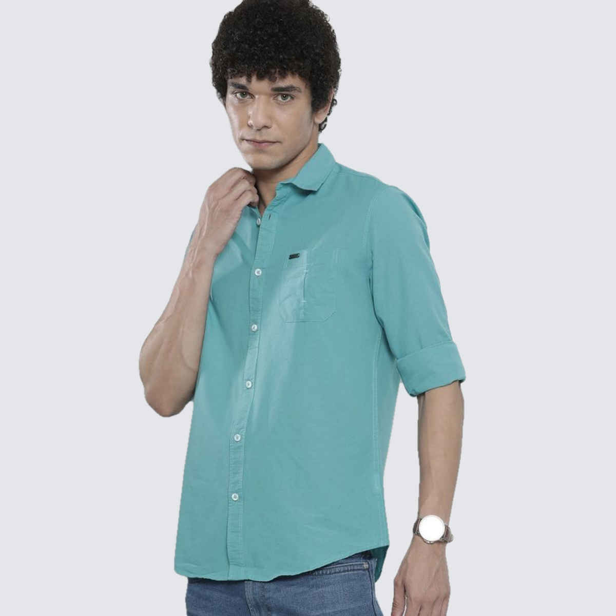 The Indian Garage Co Men's Regular Fit Solid Casual | Light Blue | 2XL