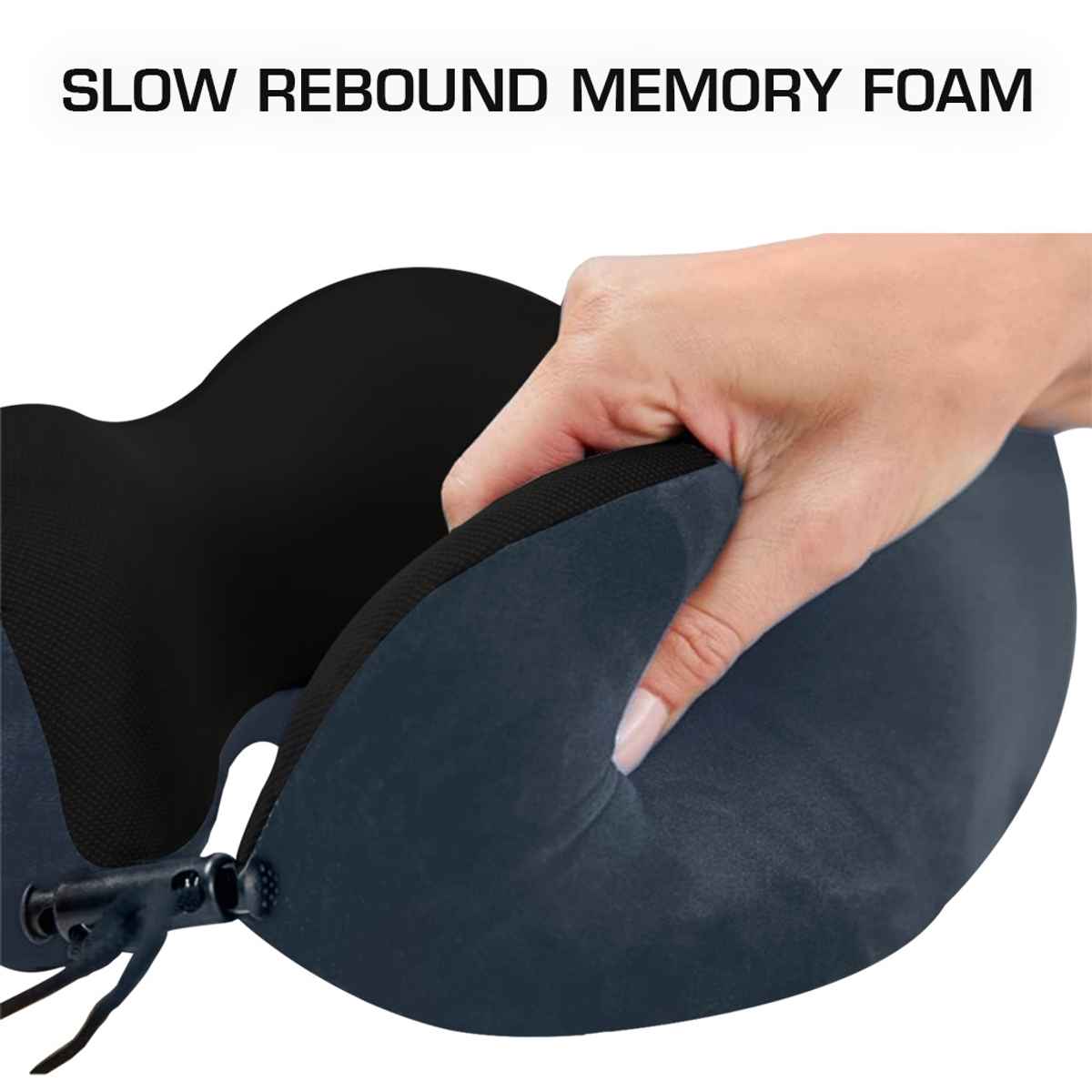 Billebon Memory Foam Neck Pillow with Eye Mask And Travel Pouch| Multi Contour Shape | Grey
