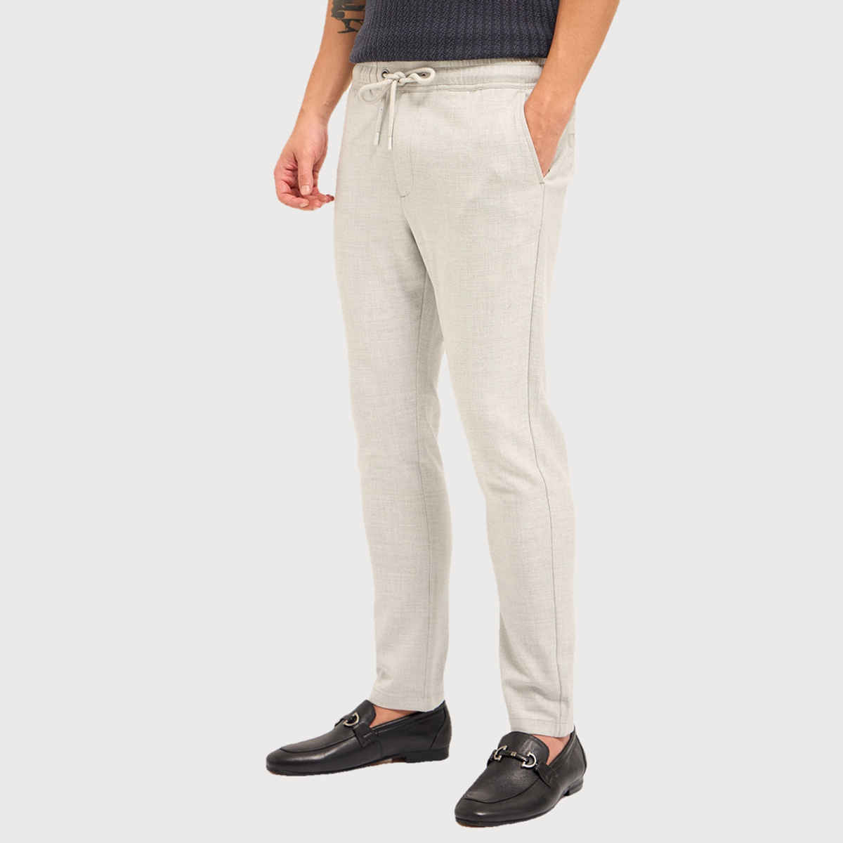 The Bear House Men 4 Way Stretch Solid Formal Trouser - Figola | Grey | 38