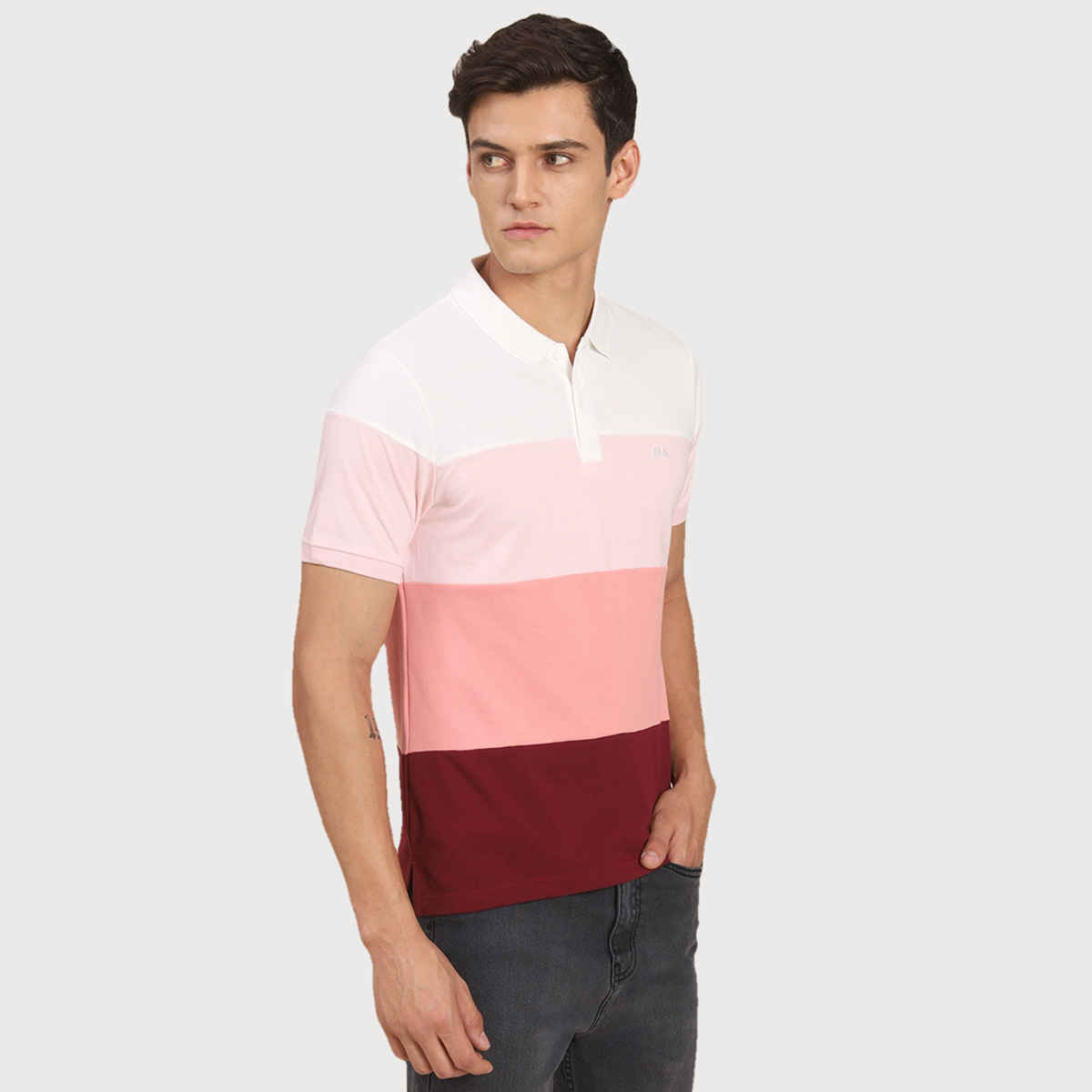 Dennis Lingo Men's Colourblocked Polo Collar Regular Fit T-shirt | M