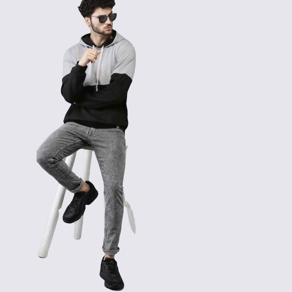 Campus Sutra Men's Pullover Hoodie With Ribbed Hem | Multicolour - M