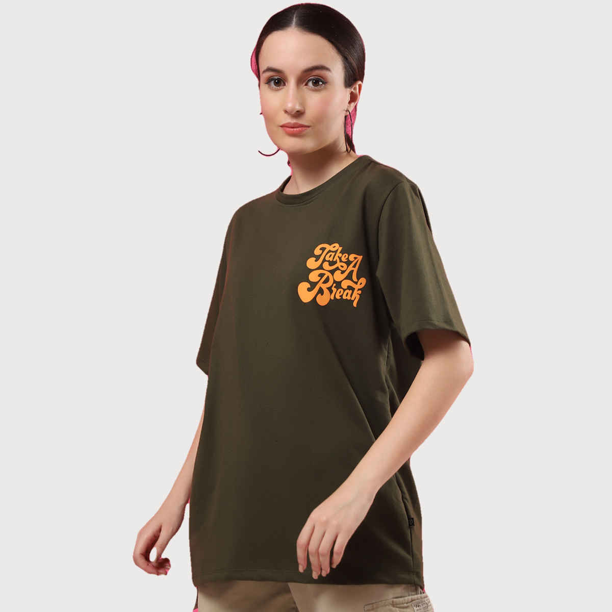 Rigo Women Terry Oversized Back T-shirt | Army Green - M