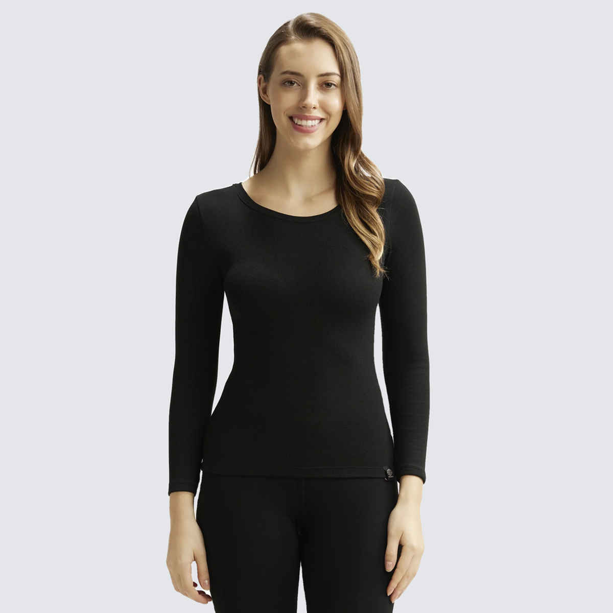 Jockey 2540 Women's Microfiber Elastane Stretch Fleece Full Sleeve Thermal Top | Black-M