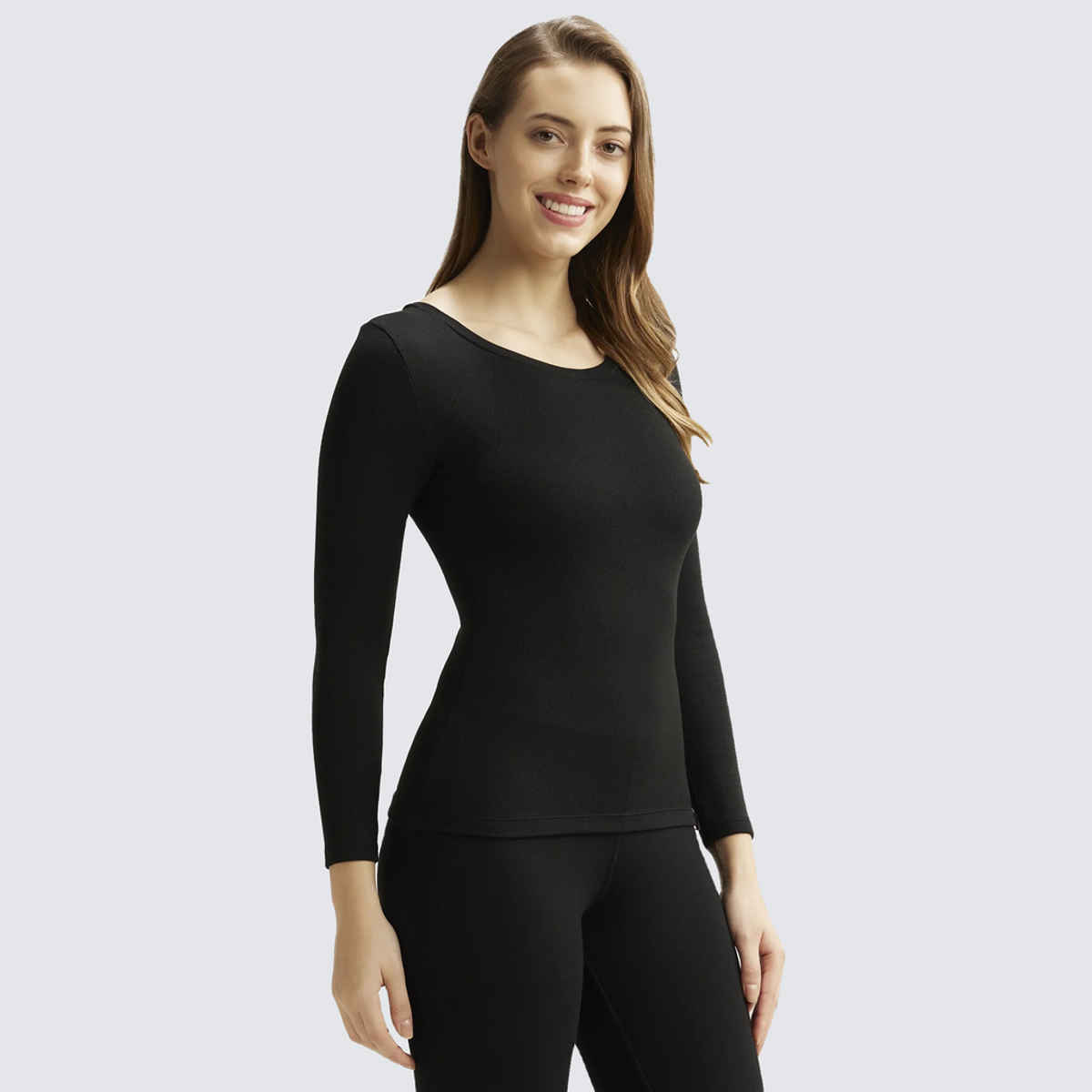 Jockey 2540 Women's Microfiber Elastane Stretch Fleece Full Sleeve Thermal Top | Black-M