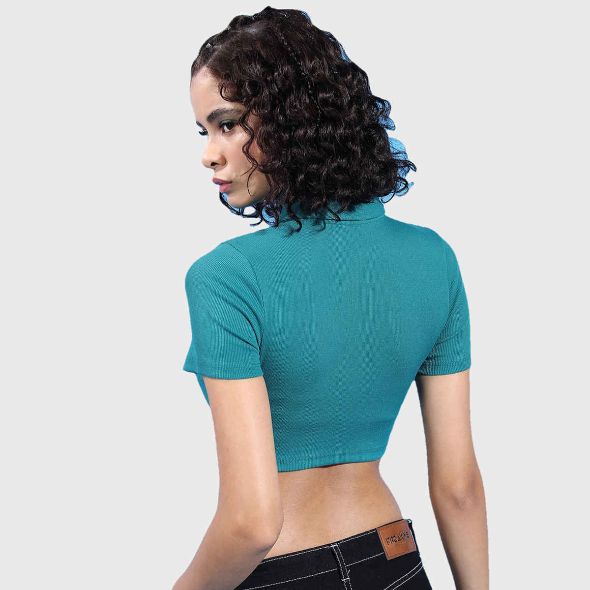 Ketch Women's Shirt Collar Fitted Crop Top | Green - S