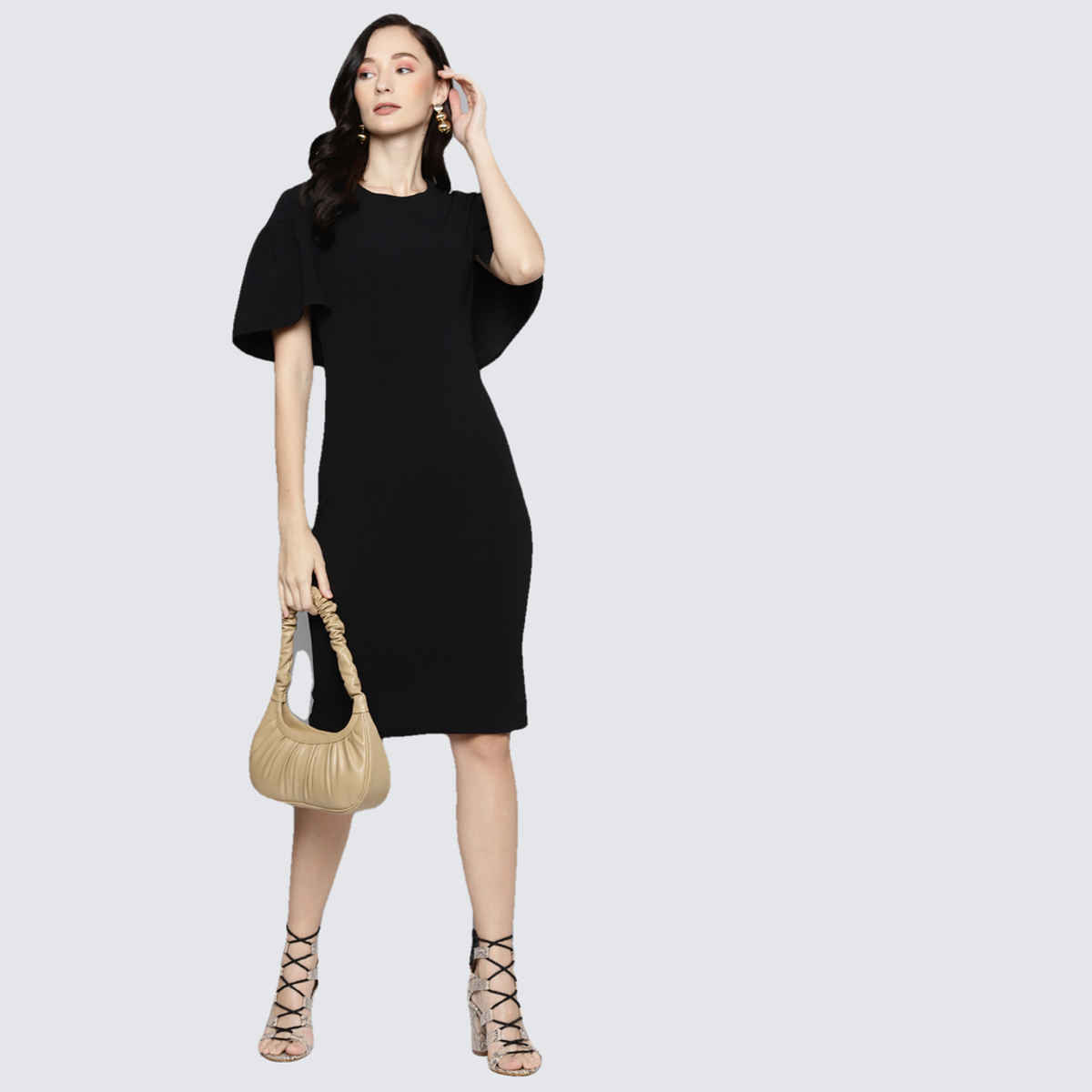 SASSAFRAS Women's Frill Cape Bodycon Dress | Black - S