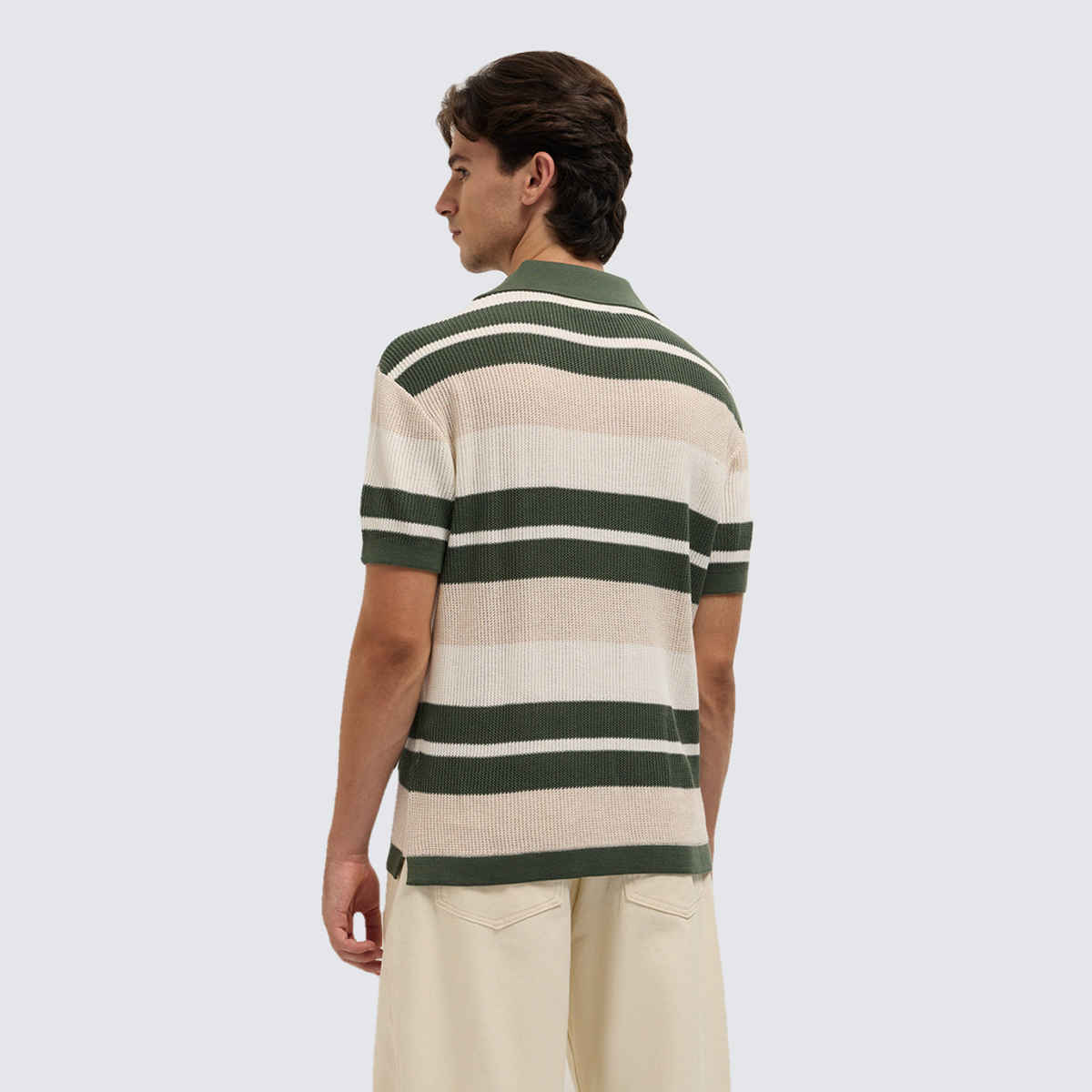Buy The Bear House Men's Relaxed Fit Polo with Textured Horizontal ...