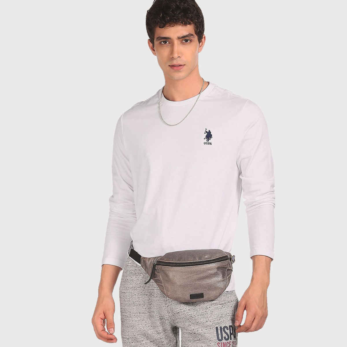 USPA Pure Cotton Long Sleeve Lounge T - Shirt For Men - White - M