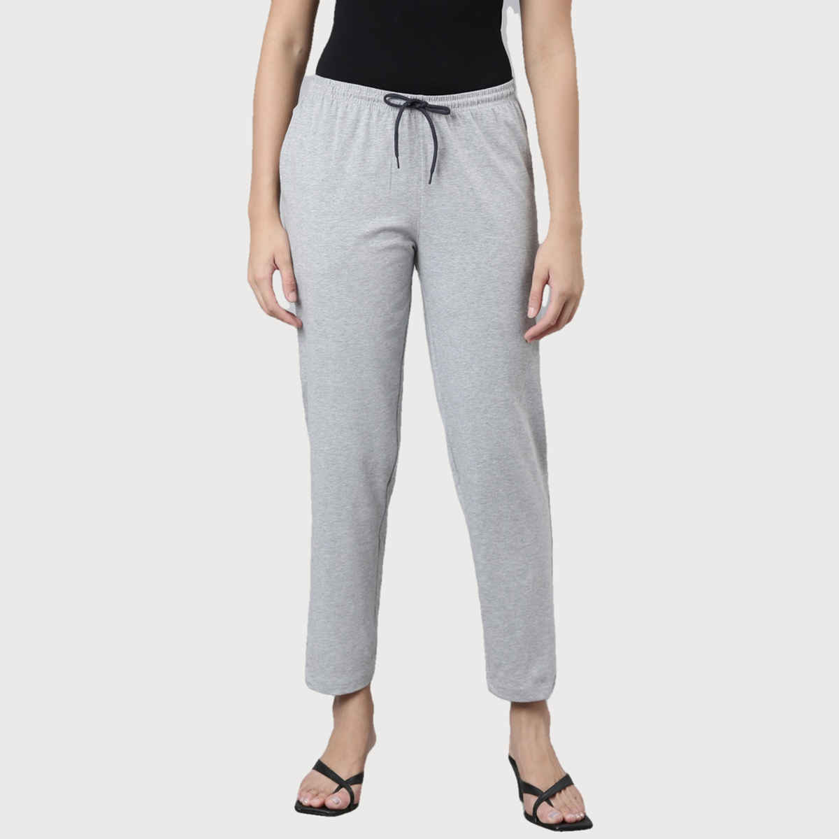 Kryptic Women's Pure Cotton Solid Lounge Pant | Grey melange - M