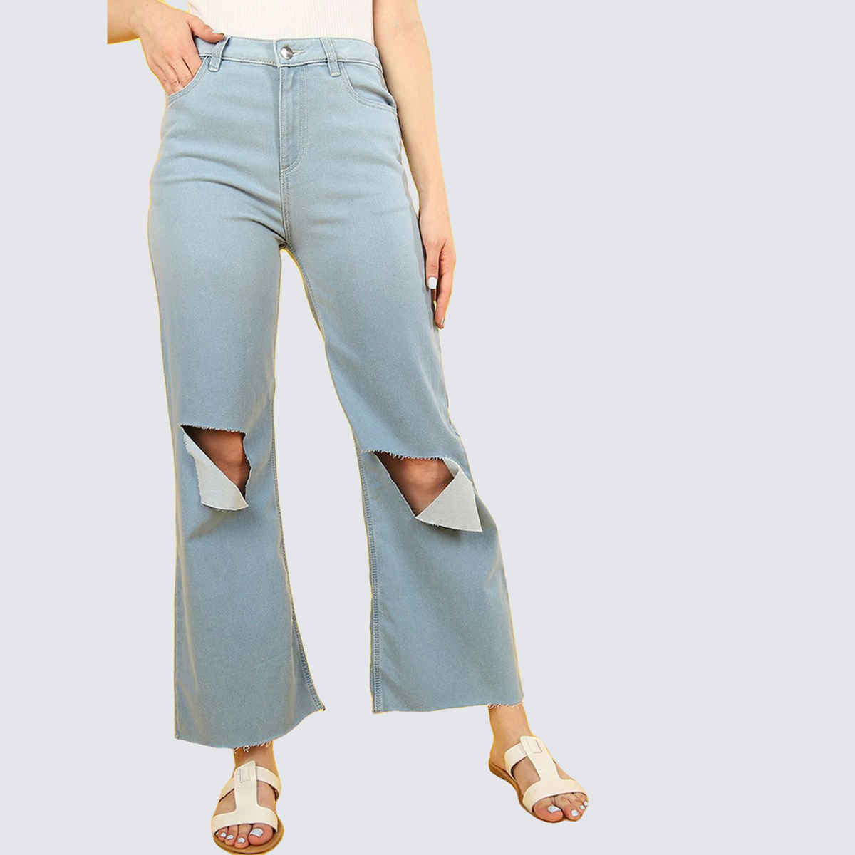 Freehand Women's Ombre Dyed Distressed Flared Denim Jeans | Blue - 28