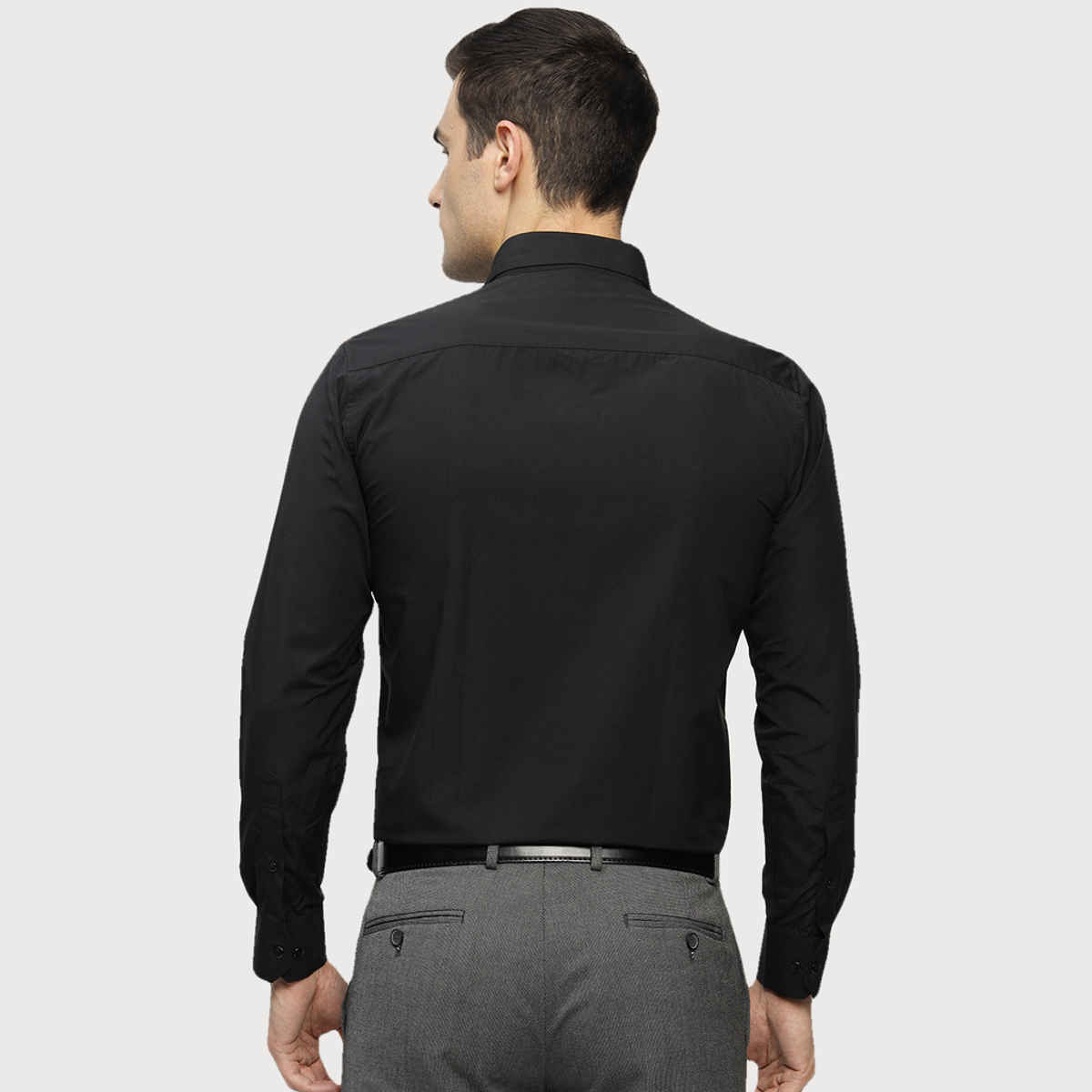 English Navy Men's Polyester Solid Slim Fit Formal Shirt | Black - L