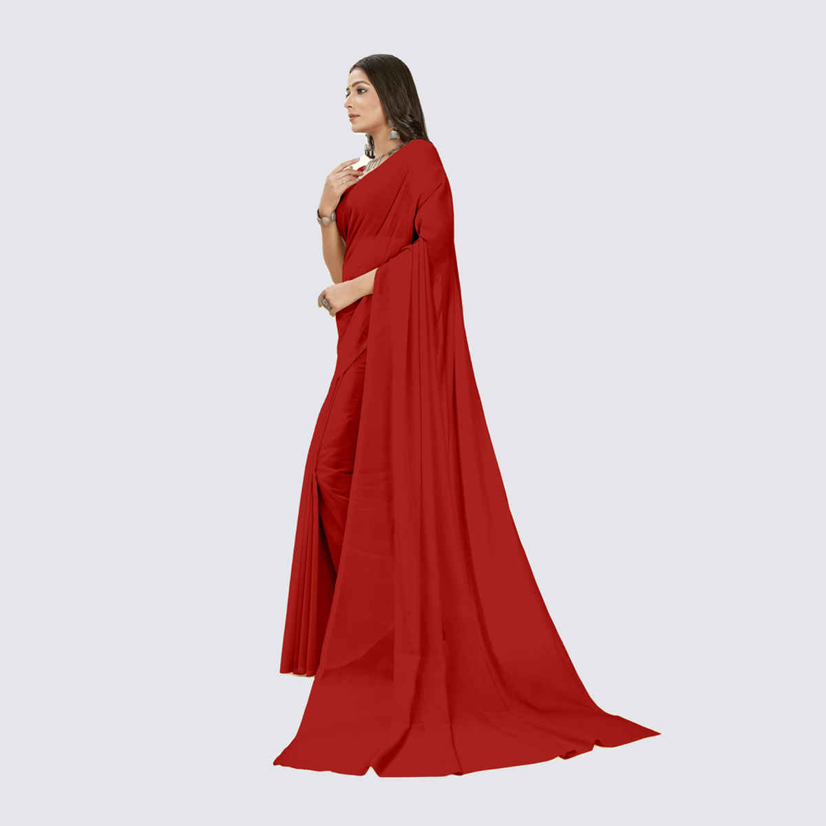 Anand Saree Women's Dyed | Plain Bollywood Georgette | Chiffon Saree | Red
