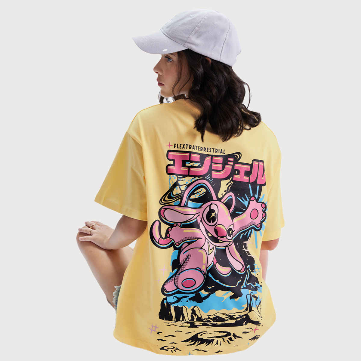 The Souled Store Women's Lilo & Stitch Out of This World! Oversized T-shirt | Yellow - L