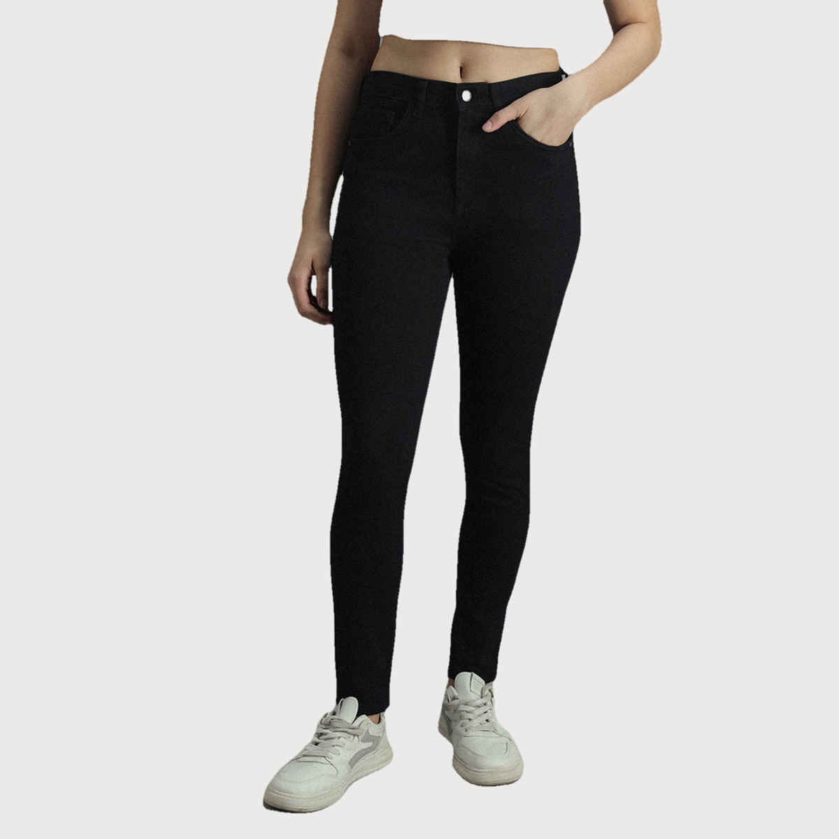 High Star Women's Skinny Fit High-Rise Clean Look Stretchable Jeans | Black - 28