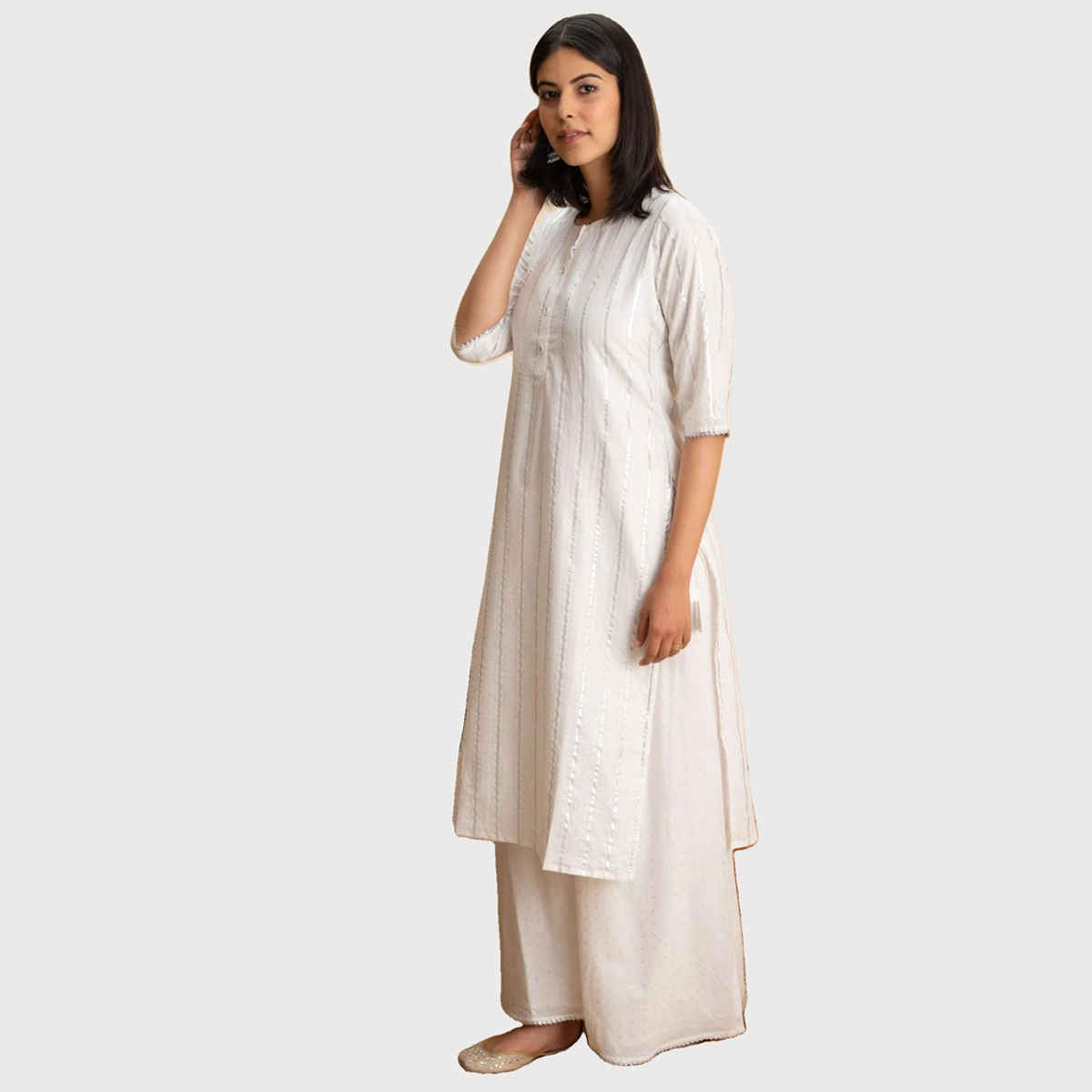 Libas Women White Cotton Self Design Straight Kurta - 12067OXL