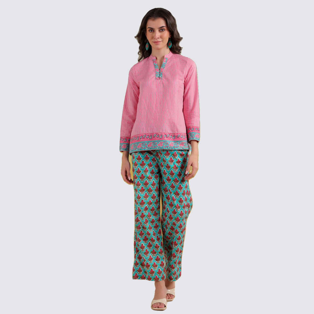 Sanskrutihomes Women's Pure Cotton Co-Ords | RDCS-25 | Pink - M