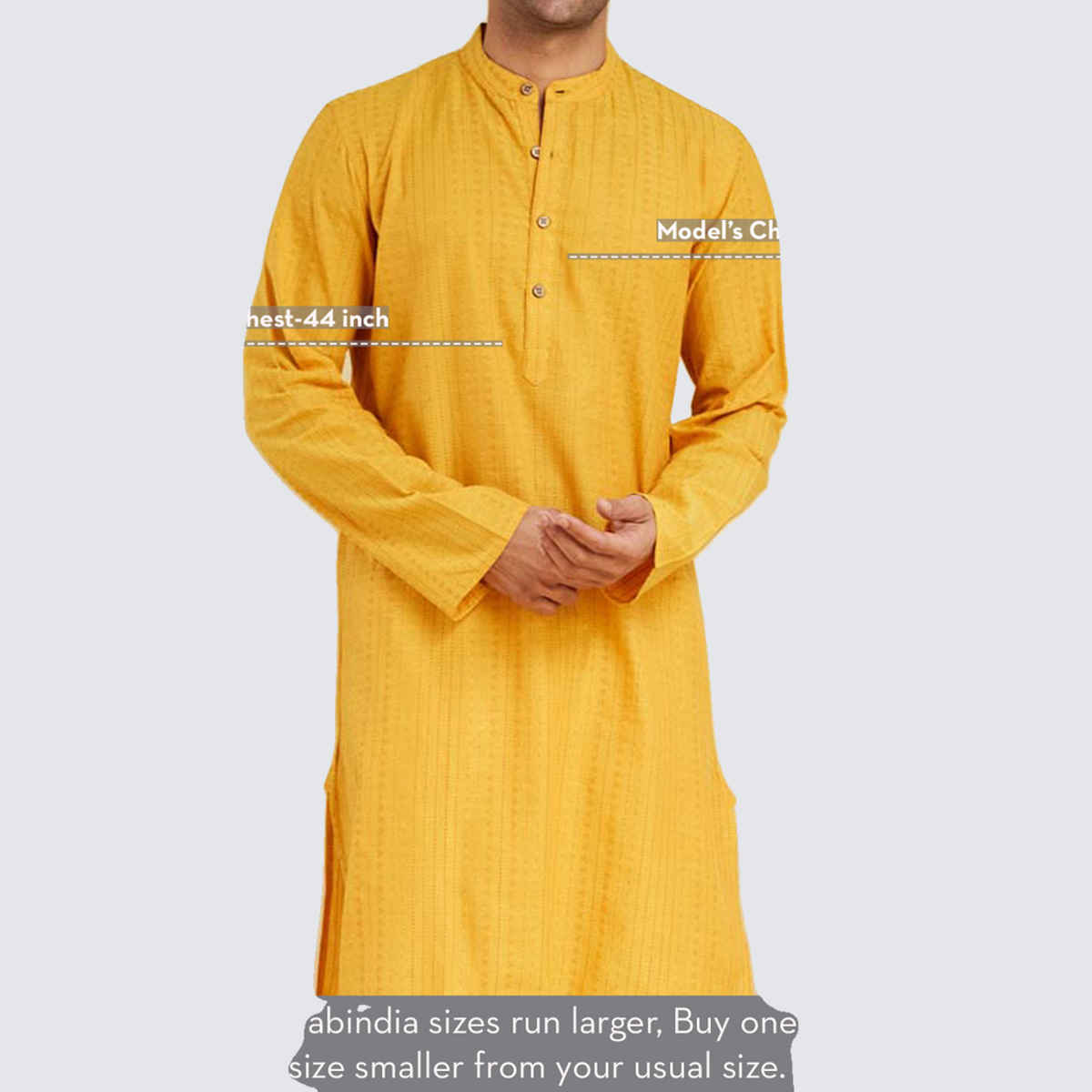 Fabindia Men's Cotton Slim Fit Long Kurta | Yellow - S