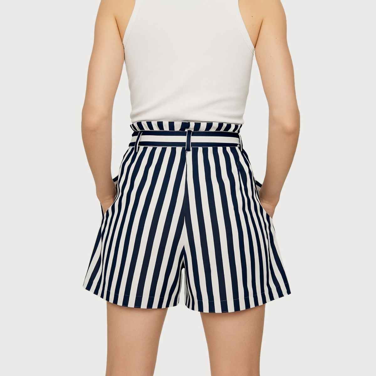 Luxrio Women's Shorts Cotton Striped Shorts | WMNSHORTSSTRP | Navy Blue - XL