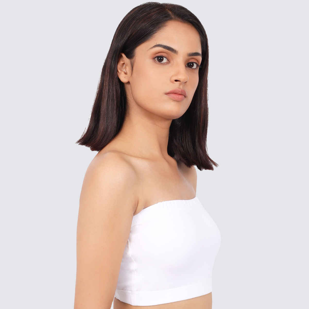D'chica Double-Layer Cotton Strapless Bra | Non Padded Bandeau | Solid White - S
