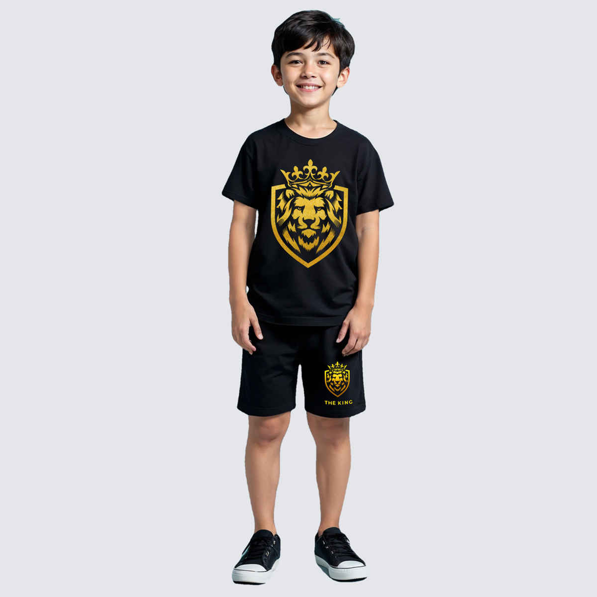Trampoline Boy's The King Lion Printed T-Shirt & Shorts Set | TRMTSH-167 | Black | 5-6 Yrs