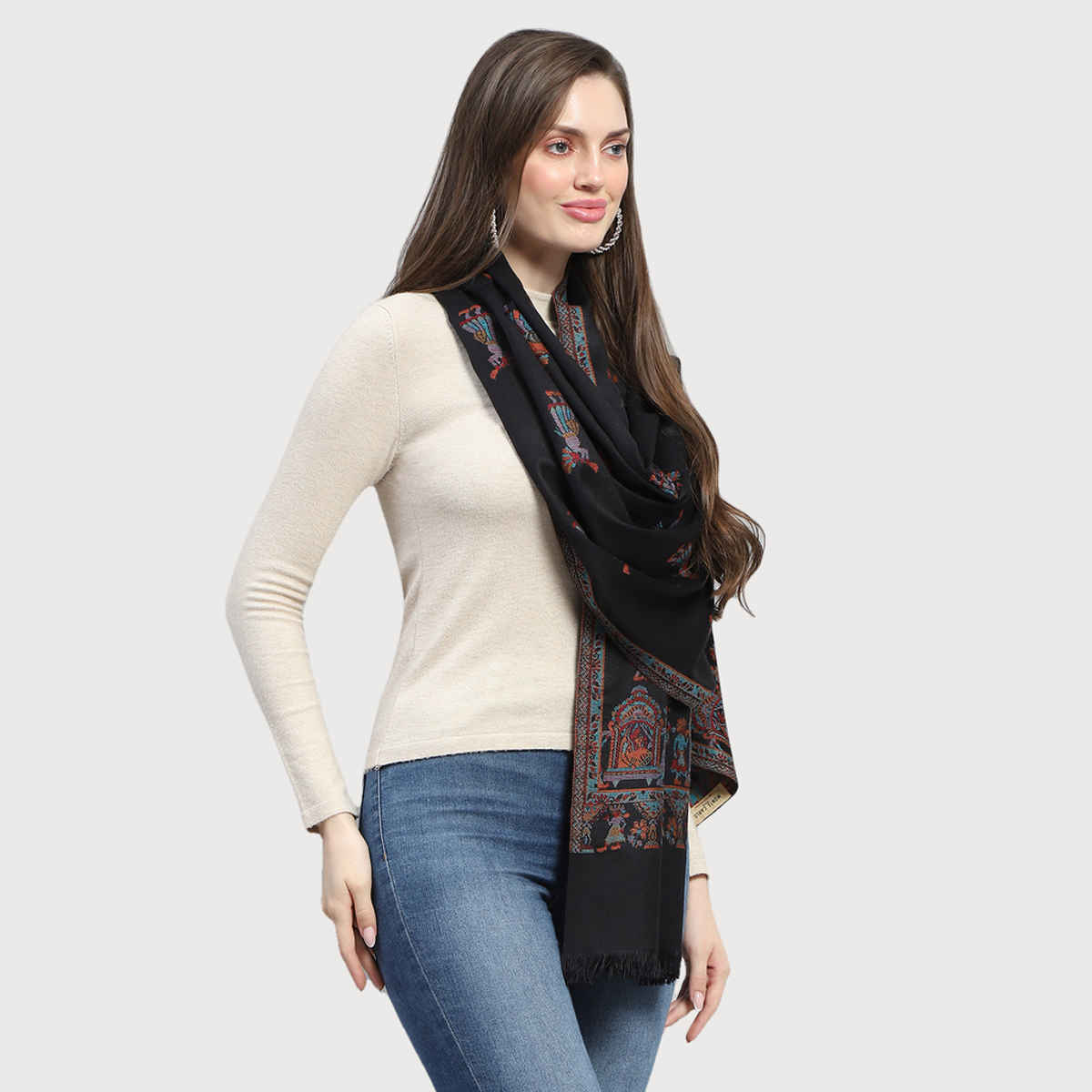 Monte Carlo Womens Self Design Multi Colored Stole (224Stl4399-0-28) (L 200 Cm X W 70 Cm)