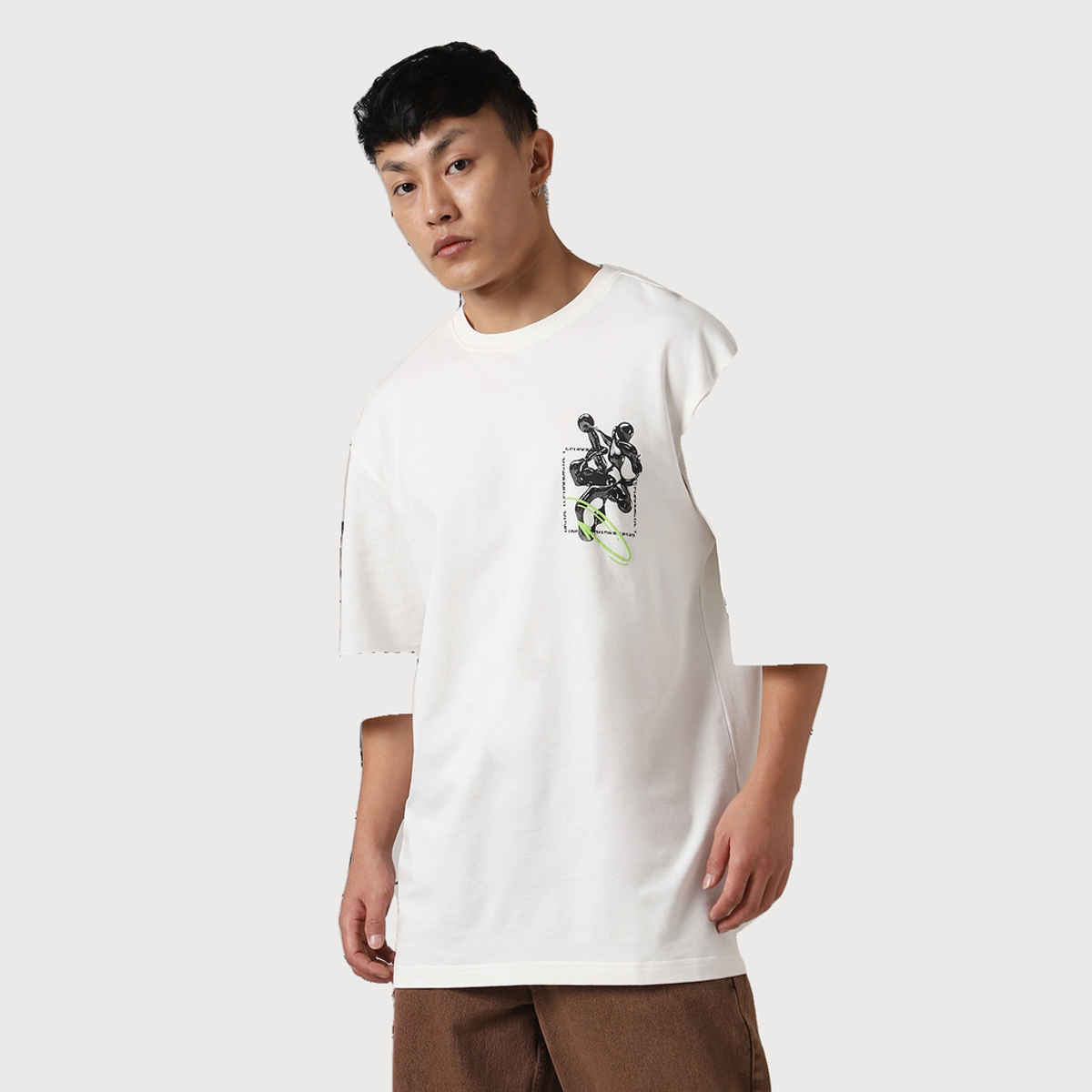 Hubberholme Men's Phygital Graphic Sleeveless Vest Relaxed Fit T-shirt | White - M