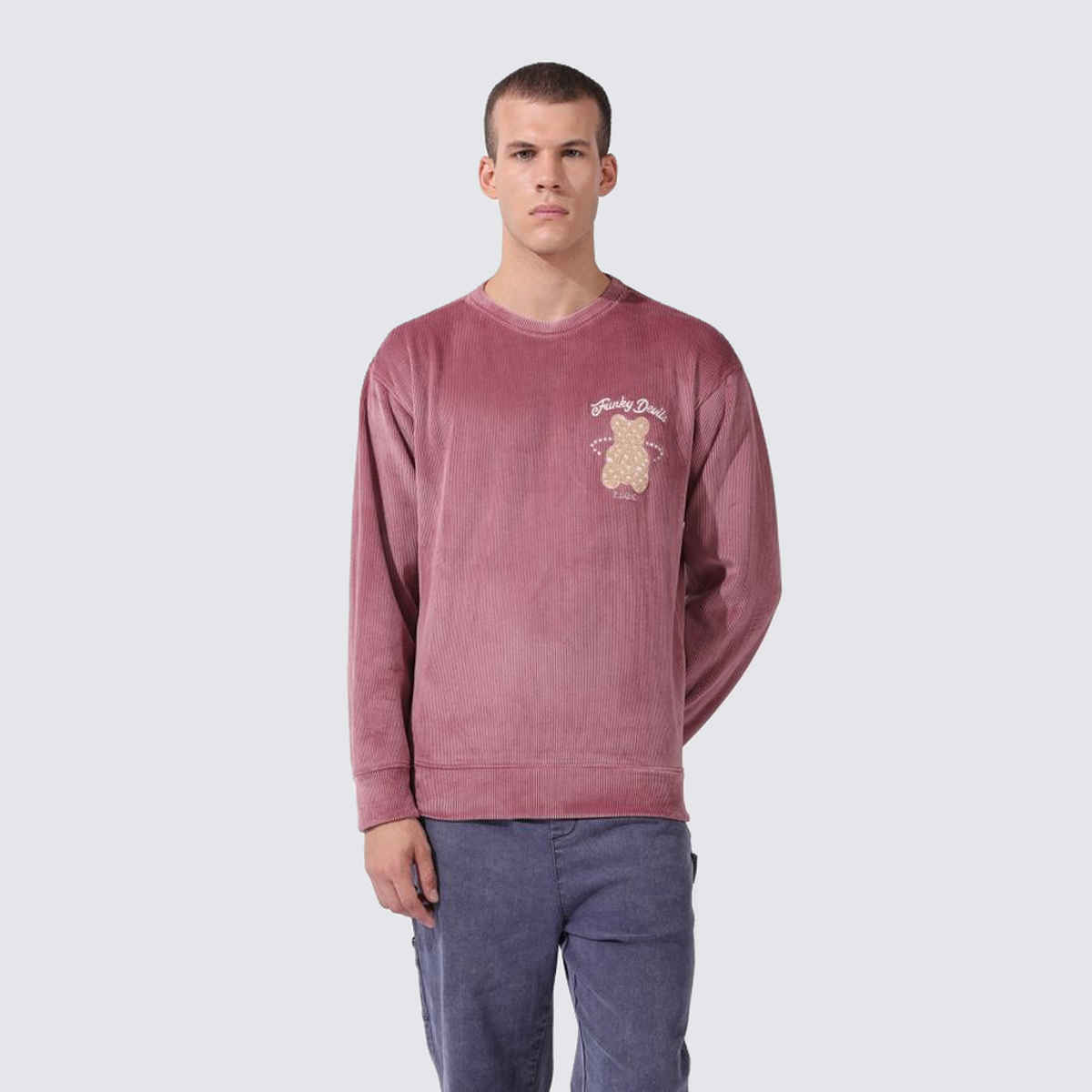 The Indian Garage Co Men's Oversized Self Design Sweatshirt | Brown - XL