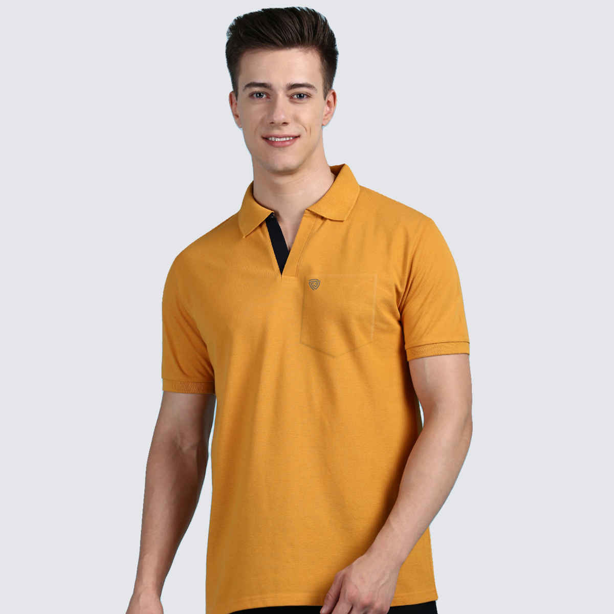 Lux Cozi Men's Solid Cotton Polo T-shirt with Pocket | Mustard - L