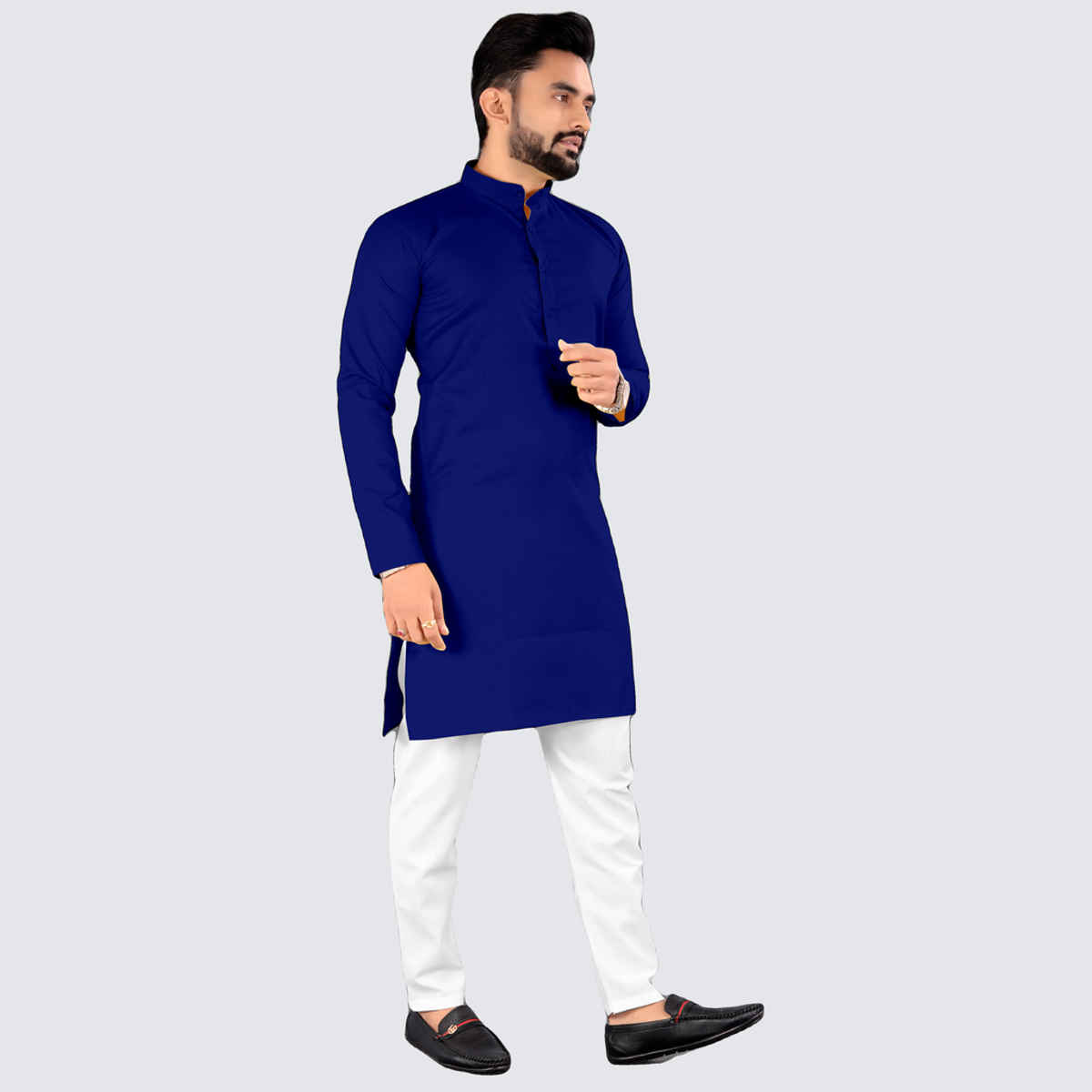 Freluro Men's Solid Cotton Blend Straight Kurta | Orange - M