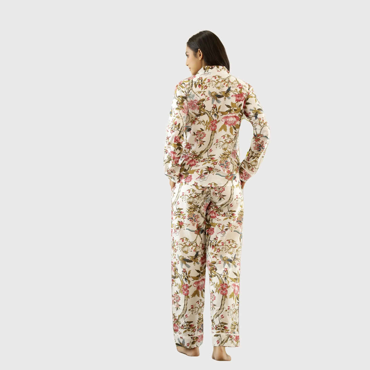 Sanskrutihomes Women's Printed Cotton Night Suit | White - S