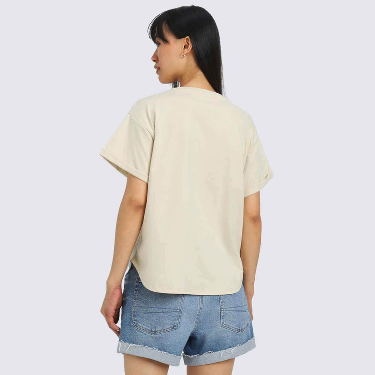 Juneberry Women's Oversized Fit Boyfriend T-shirt | Beige - L