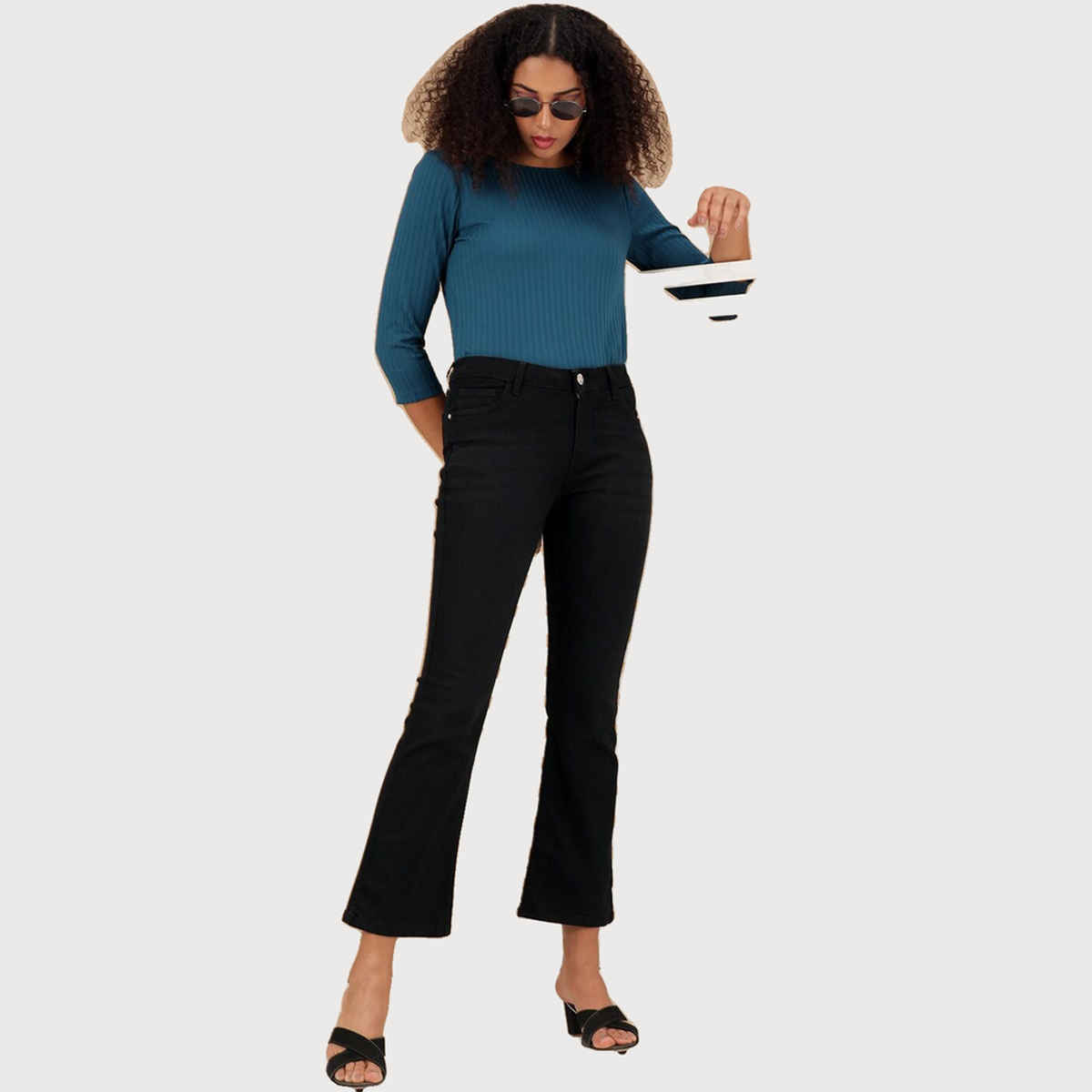 Freehand Women's Solid Black Bootcut Denim Jeans | Black - 34