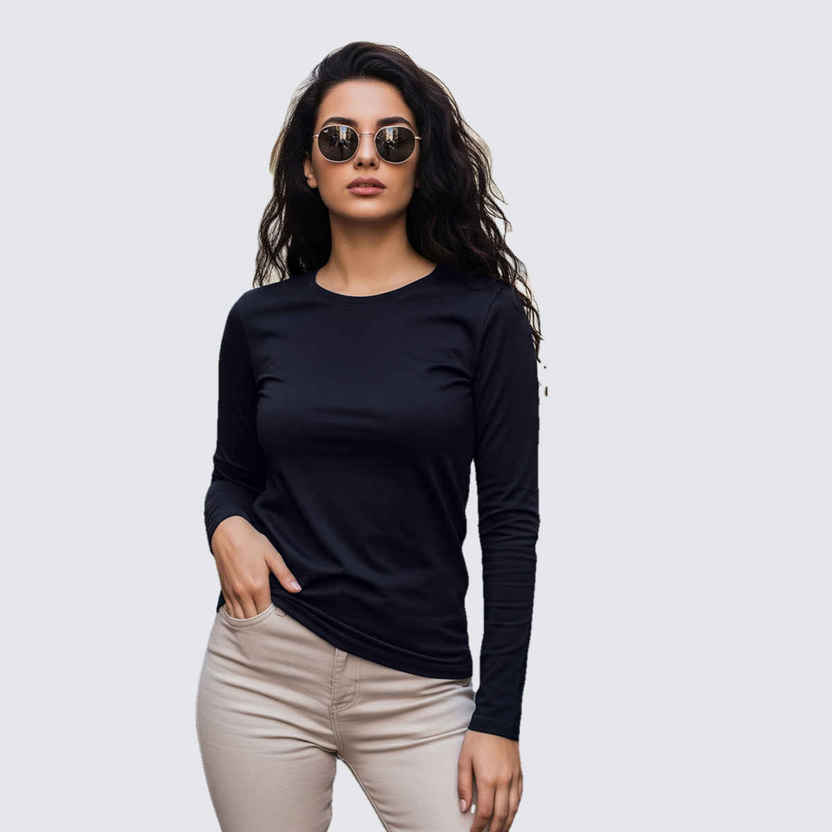 JUNEBERRY Women's Plain Full Sleeve Regular Fit T Shirt | JB FS REG NVY M | Navy - M